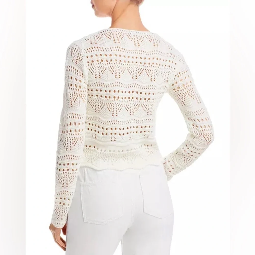 AQUA Chic White Cropped Crochet Sweater XL​